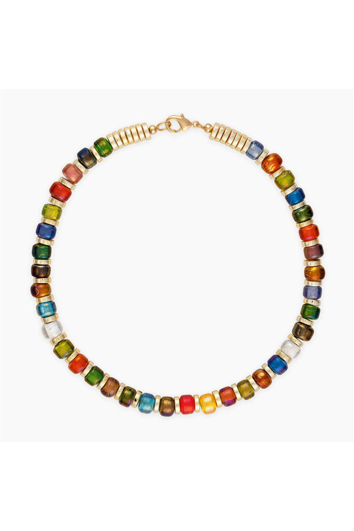 Multicolor Beaded Necklace in Gold - 15"