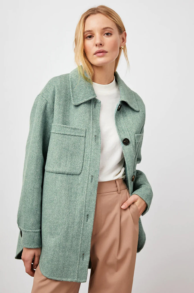 Connie Shirt Jacket in Kelly Herringbone