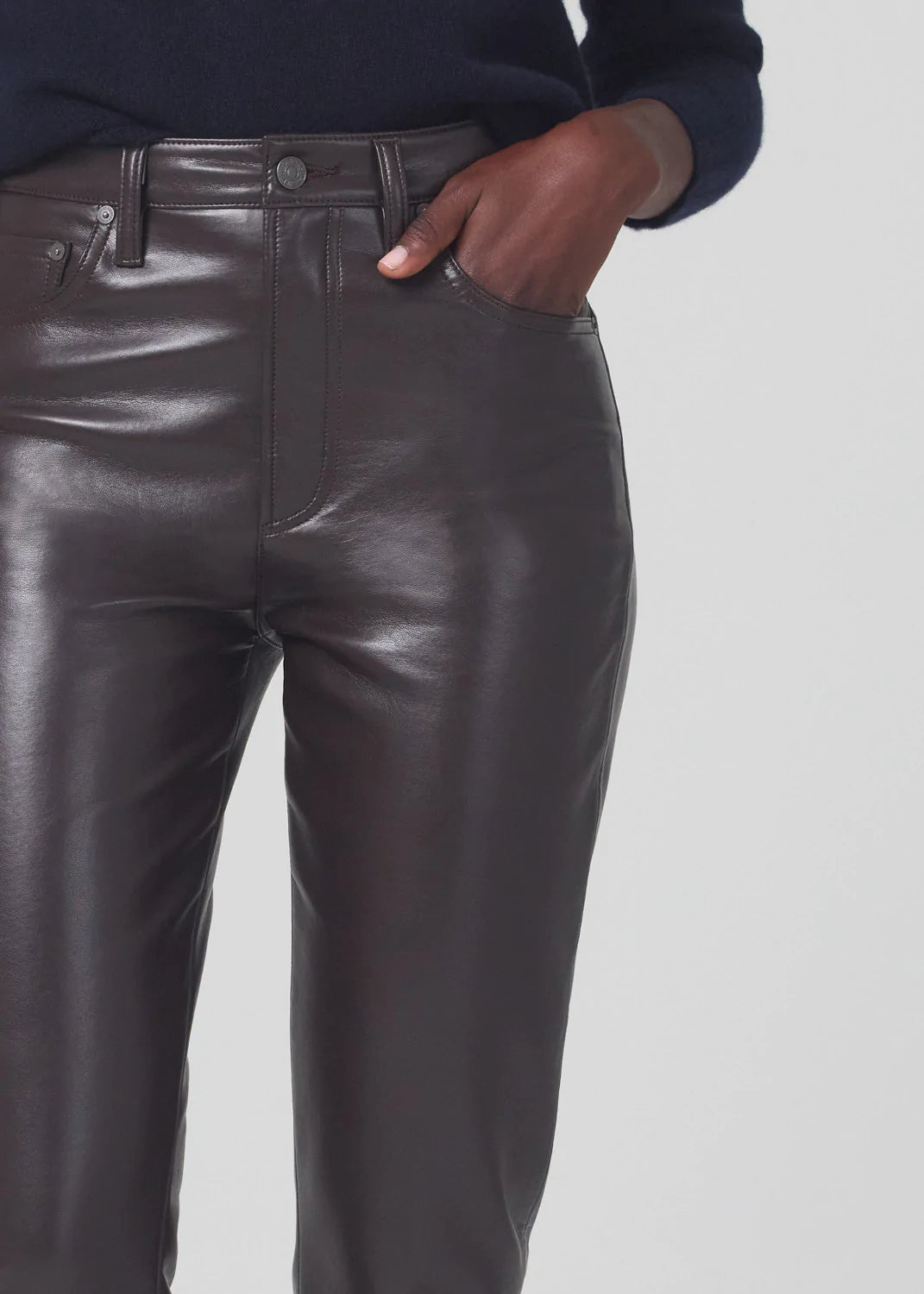 Jolene high-rise slim-fit leather-blend pants in brown - Citizens