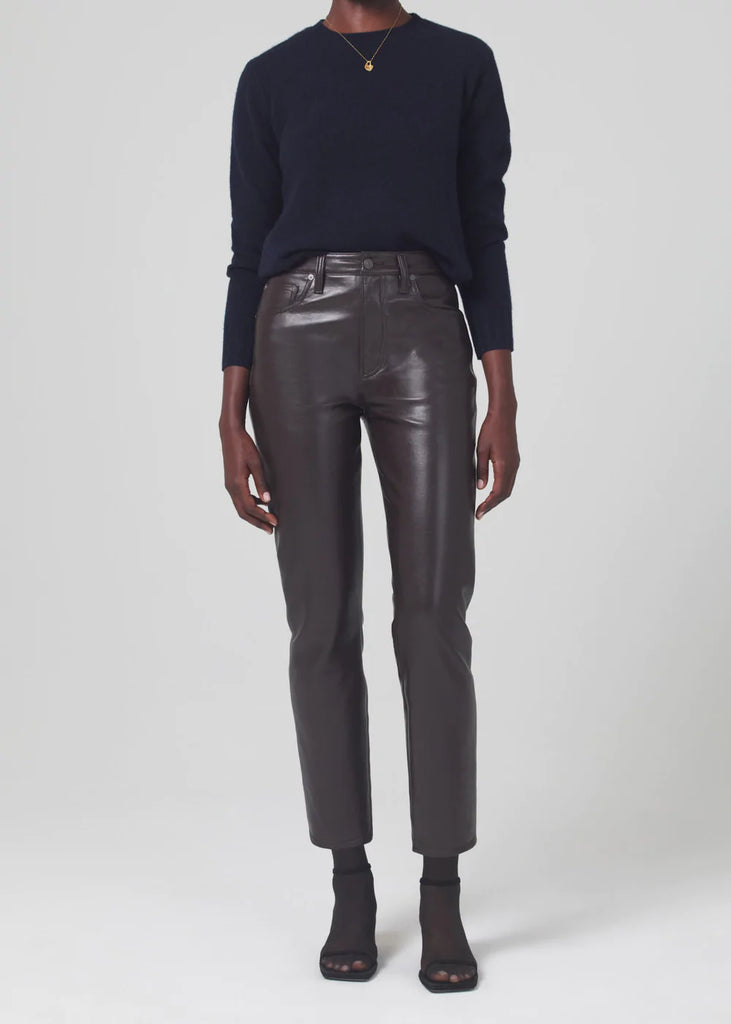 Jolene High Rise Vintage Slim in Chocolate Torte Recycled Leather