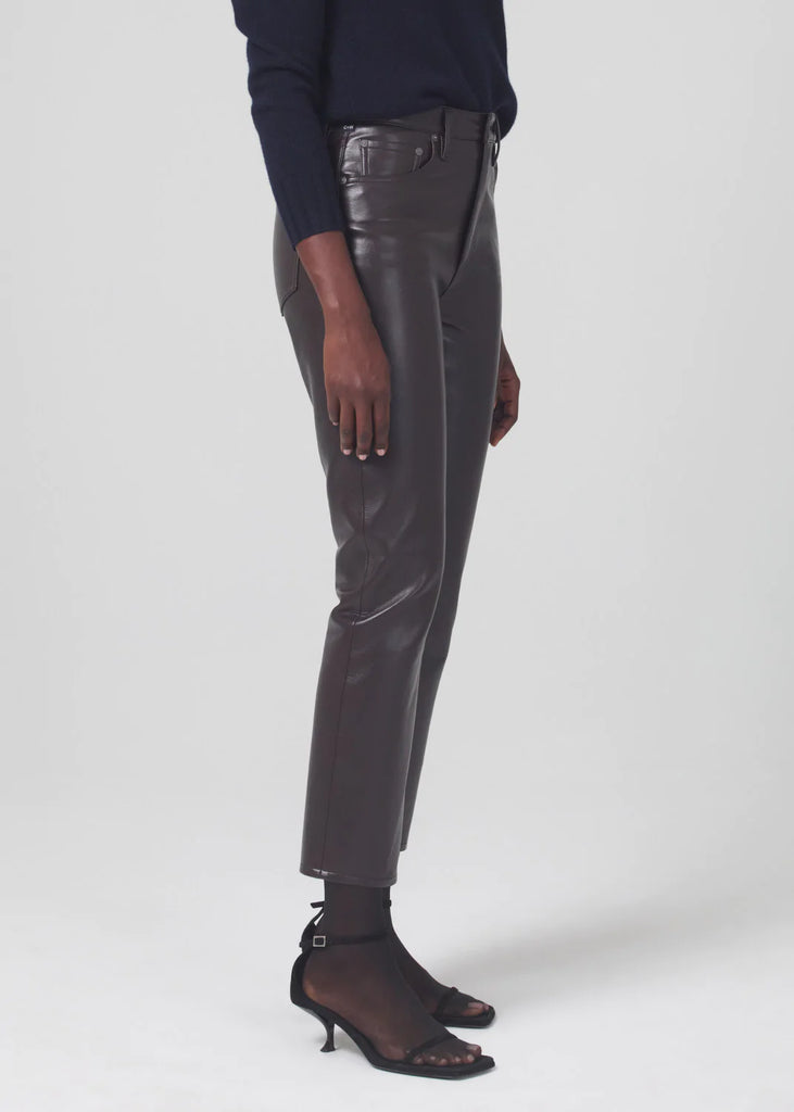 Jolene High Rise Vintage Slim in Chocolate Torte Recycled Leather