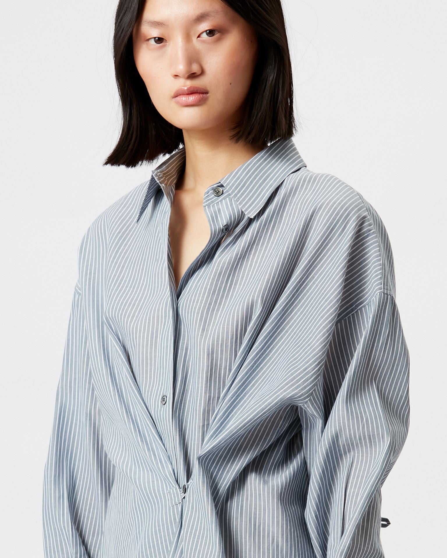 Seen Striped Midi Shirt-Dress in Blue