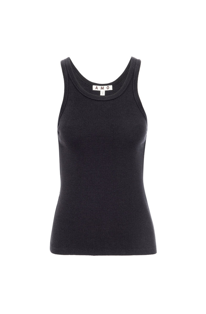 Long Rib Tank in Vintage Black