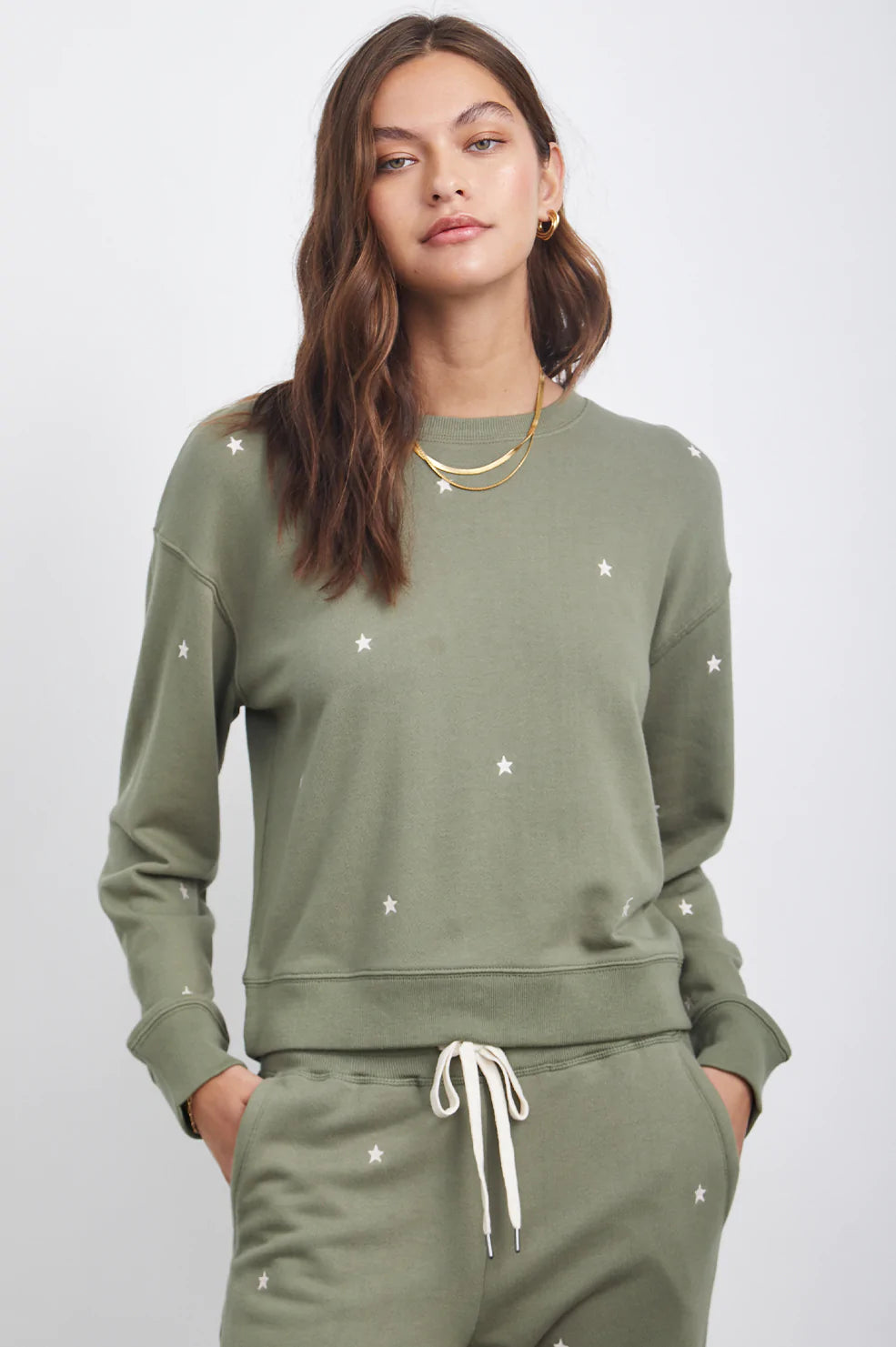 Ramona Sweatshirt in Olive Ivory Stars