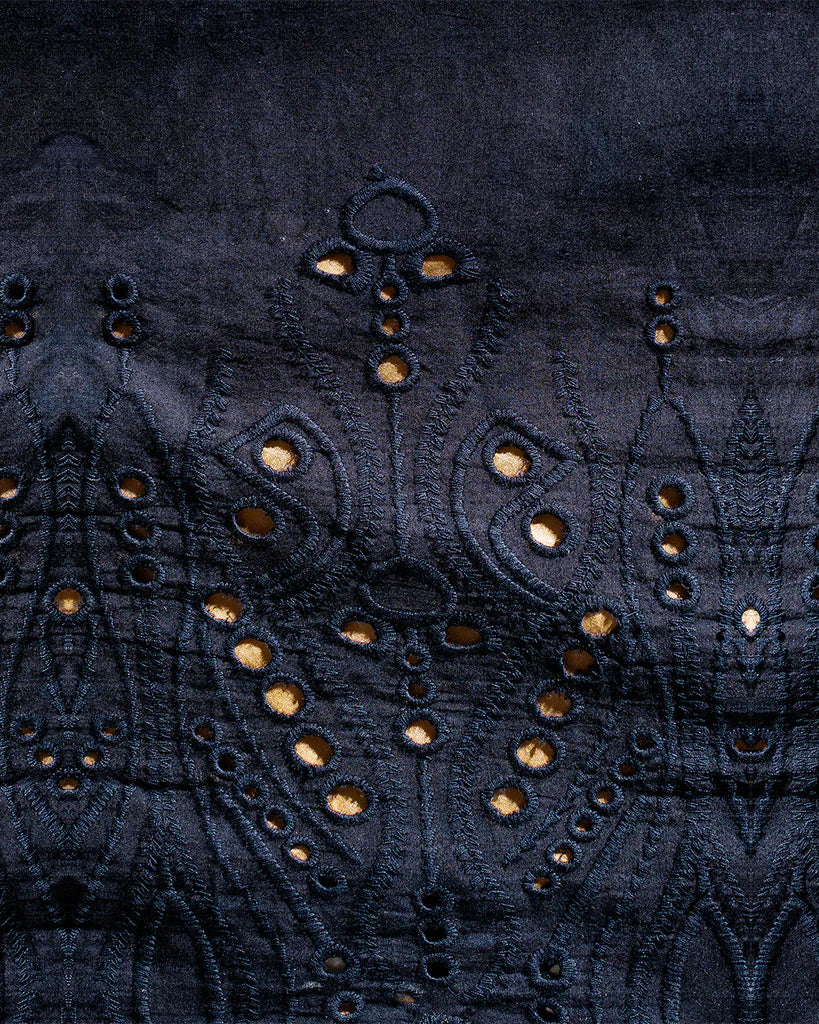Alex Short Dress in Tangier Border Embroidery Nero