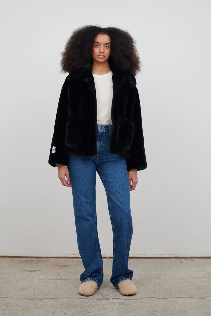 Traci Faux Fur Jacket in Black