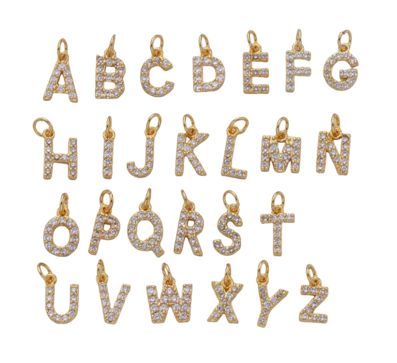 Crystal Letter Charm in Gold