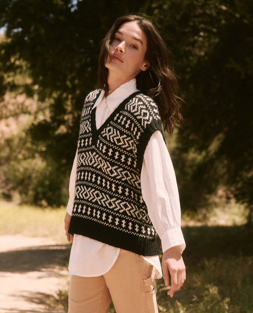 The Geo Fair Isle V-Neck Sweater Vest. Black and White