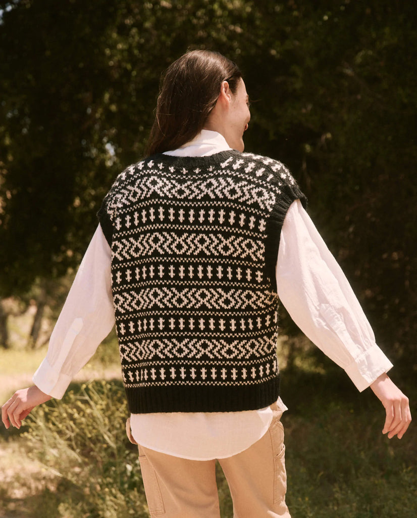 The Geo Fair Isle V-Neck Sweater Vest. Black and White